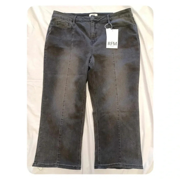 RFM Royalty For Me Black Wash Fading Wide Leg Mid Rise Jeans Size 20W - Picture 4 of 8